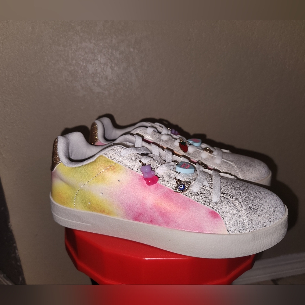 Madden Girl Pink and Yellow Kids Sneakers with Charms